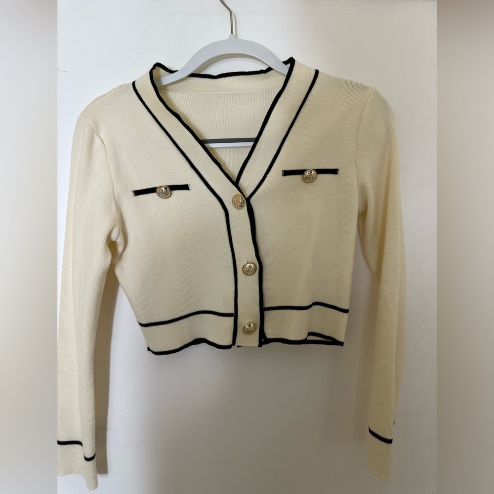 Cream Cardigan with Black Trim